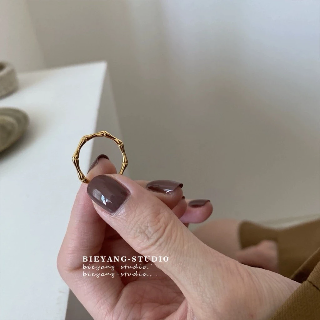 钛钢戒指 ins简约冷淡风竹节戒指女食指 复古潮个性欧美时尚气质