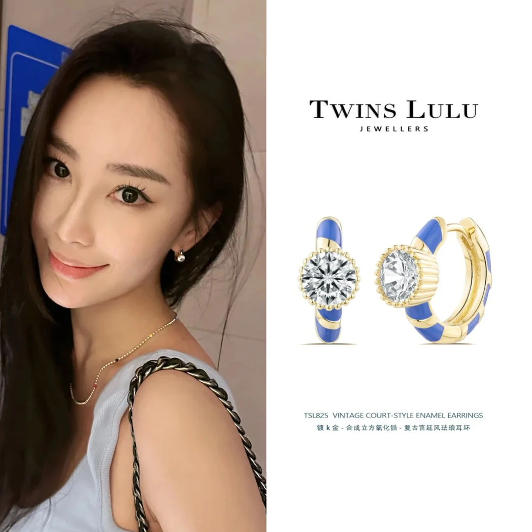 铜合金珐琅耳饰 复古宫廷风简约小巧精致珐琅圈圈耳环TSL825