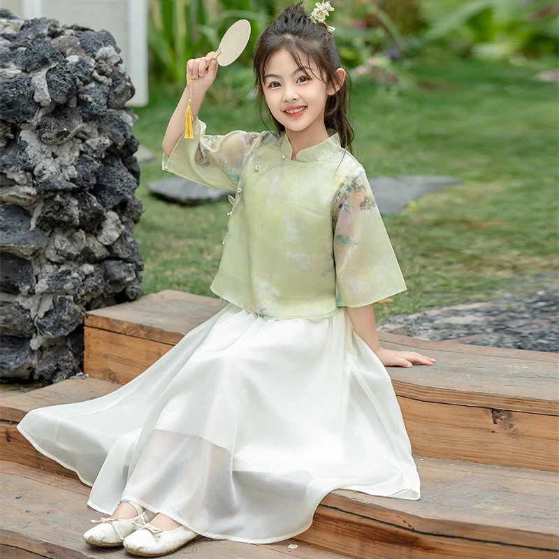 国风套装女孩汉元素女童国风套装古风套装中式夏季仙气汉服中大童