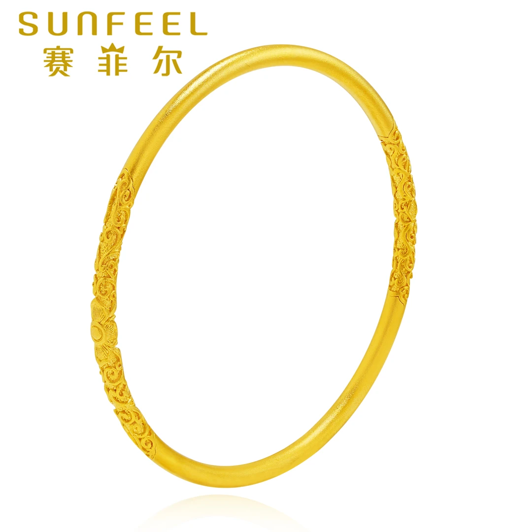【珠宝特惠】赛菲尔万足®足金古法金錾刻花纹黄金手镯HZ45010788