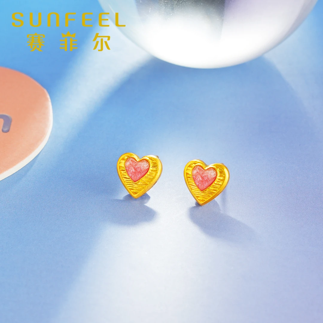 赛菲尔万足®足金宫廷鎏彩怦然心动黄金耳饰HR34010795