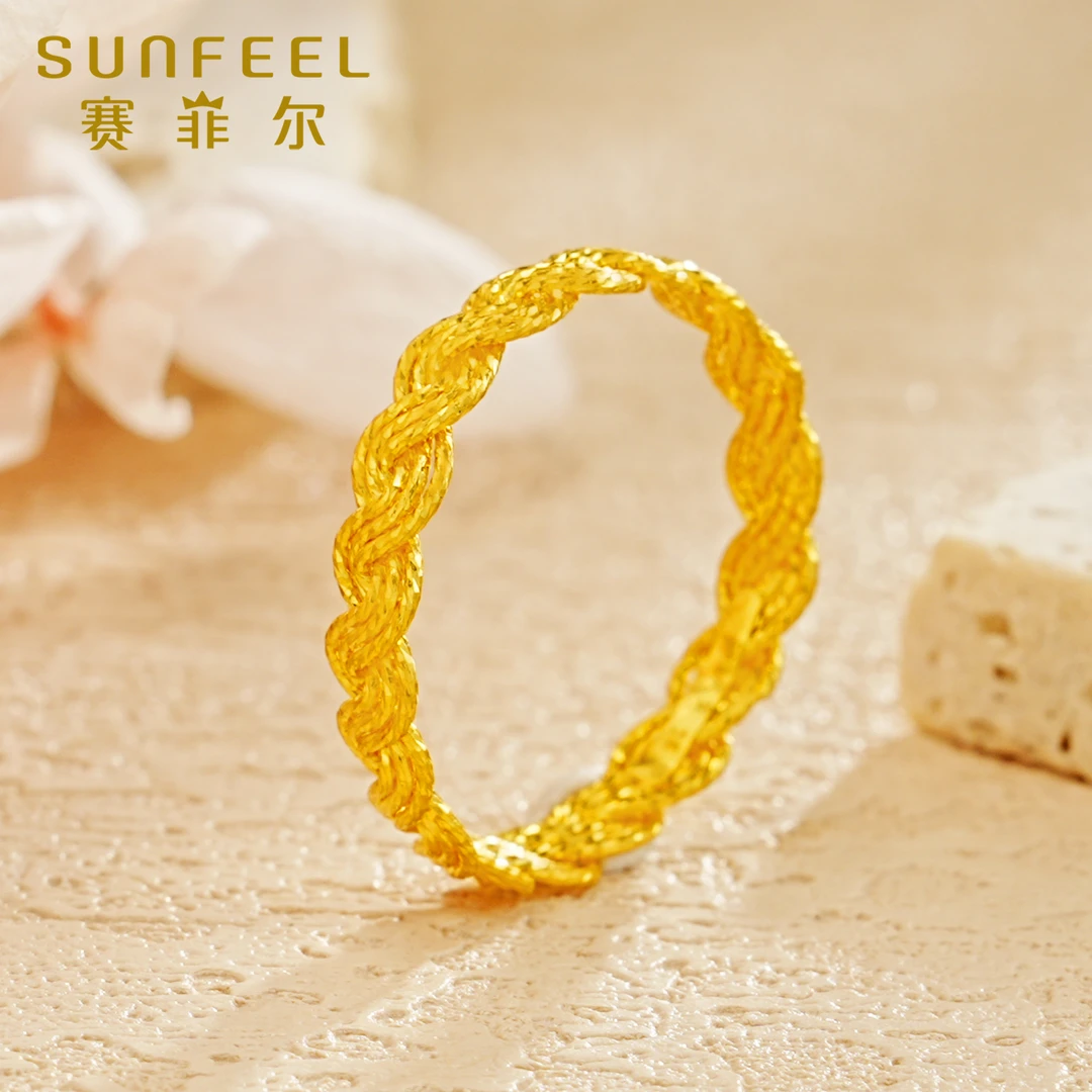 赛菲尔5G精品足金999花丝编织黄金戒指送礼5GJS0140010