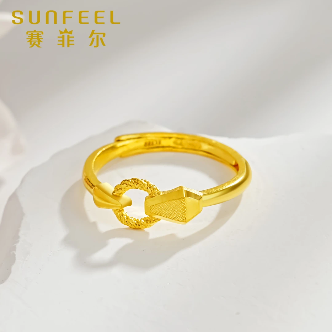 赛菲尔万足®足金编制星芒小灵蛇黄金戒指送礼HJ27051860