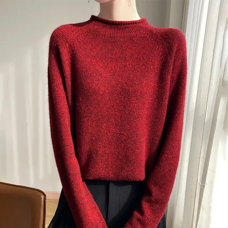 24年秋冬季新款女士一线成衣丝绒花纱加厚卷边半高领毛衣显瘦百搭