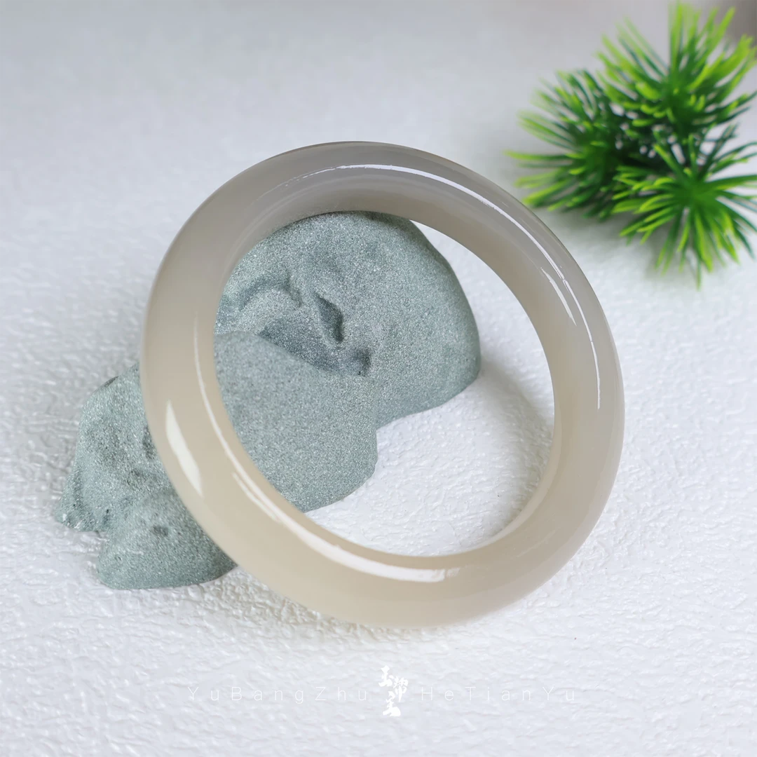 【烟藕】天然和田玉半山半藕平安镯高冰底(正宗上等玉手镯