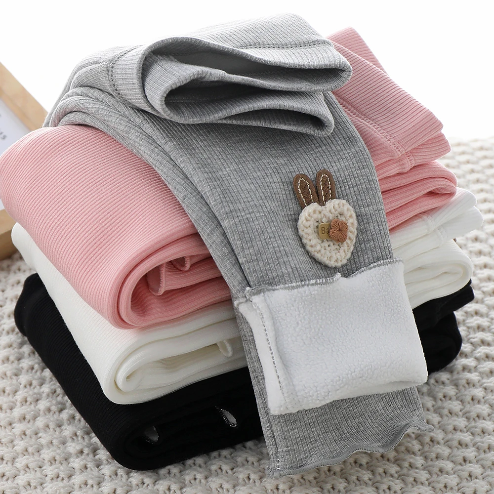 女童加绒打底裤秋冬外穿宝宝冬款裤子白色加厚儿童长裤黑色一体绒