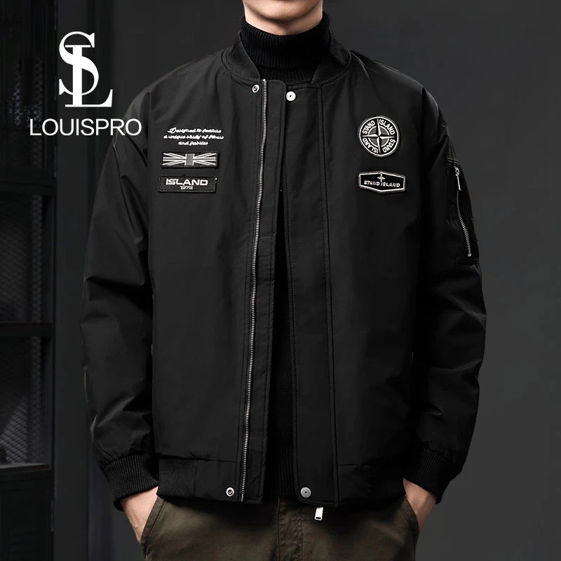 Louispro机车棒球领男2024秋冬新款宽松飞行员男士夹克外套