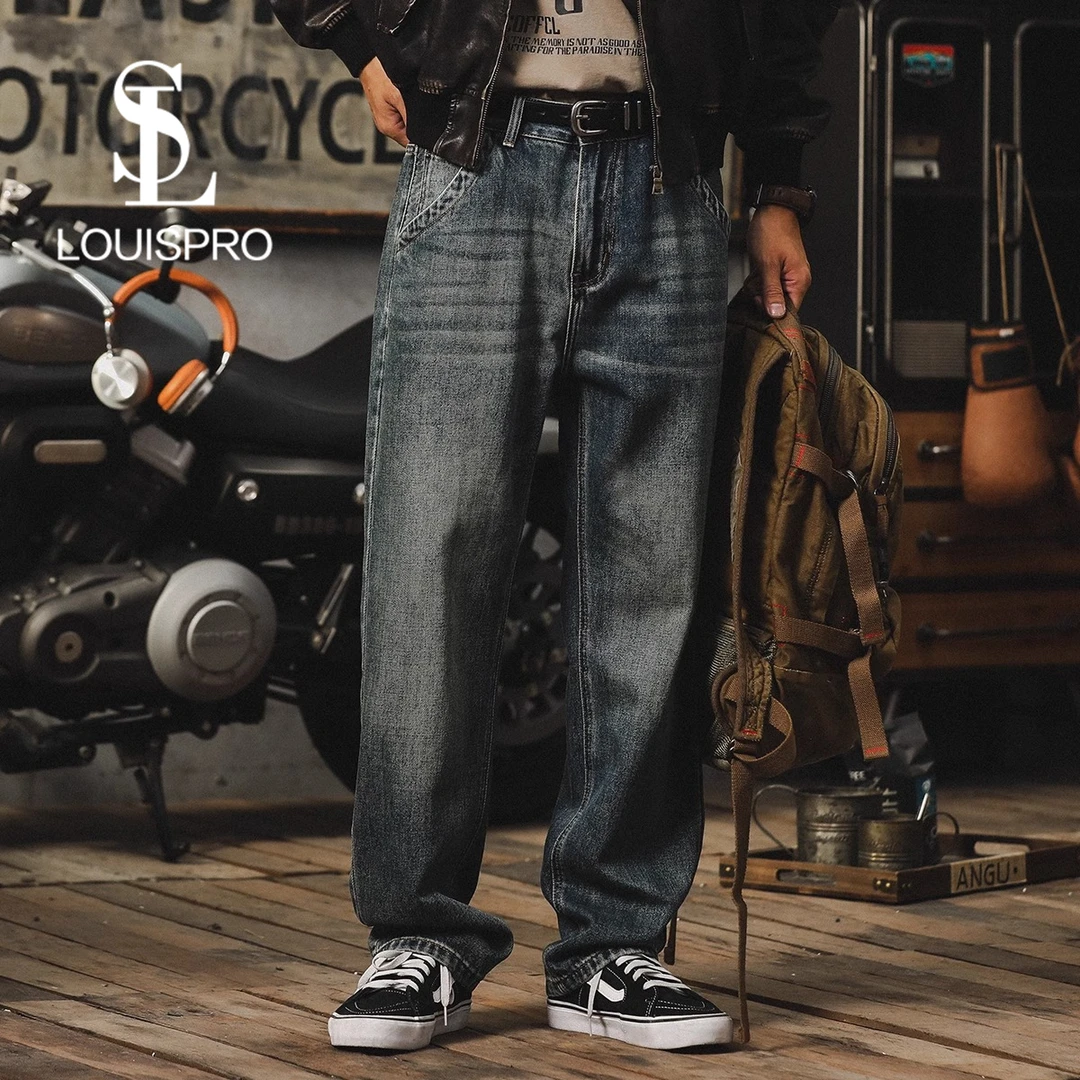 Louispro牛仔裤男士秋冬直筒宽松阔腿裤2024新款休闲裤子复古长裤
