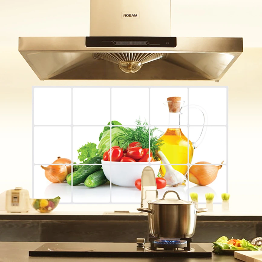 3018玫瑰花厨房油烟机防油贴纸耐高温贴画蔬菜墙纸创意家居装饰品