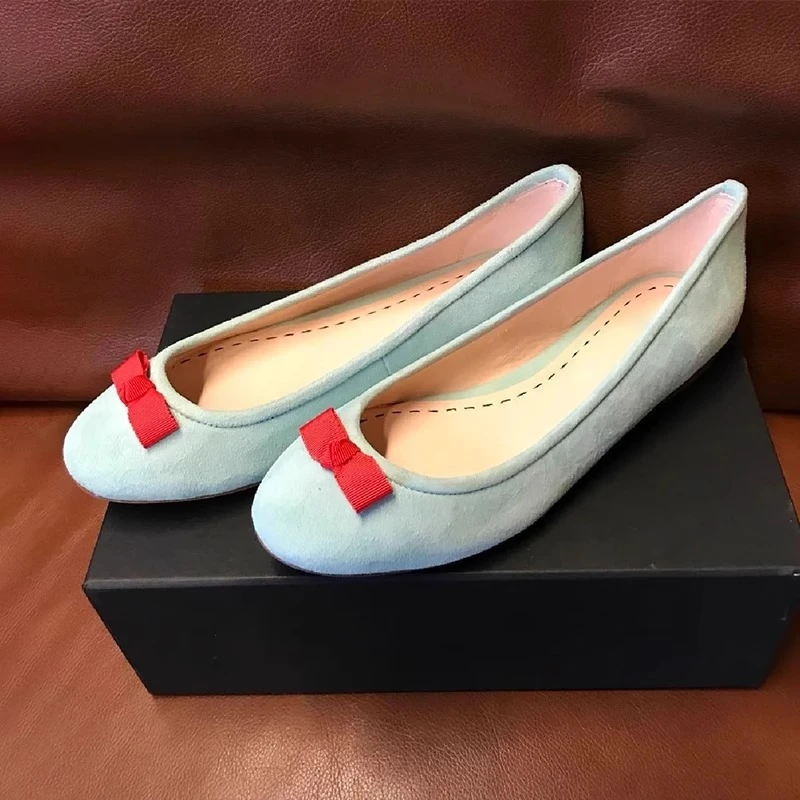 2024年春夏季新款复古风红色平底鞋女外穿时尚百搭蓝色小单鞋女潮