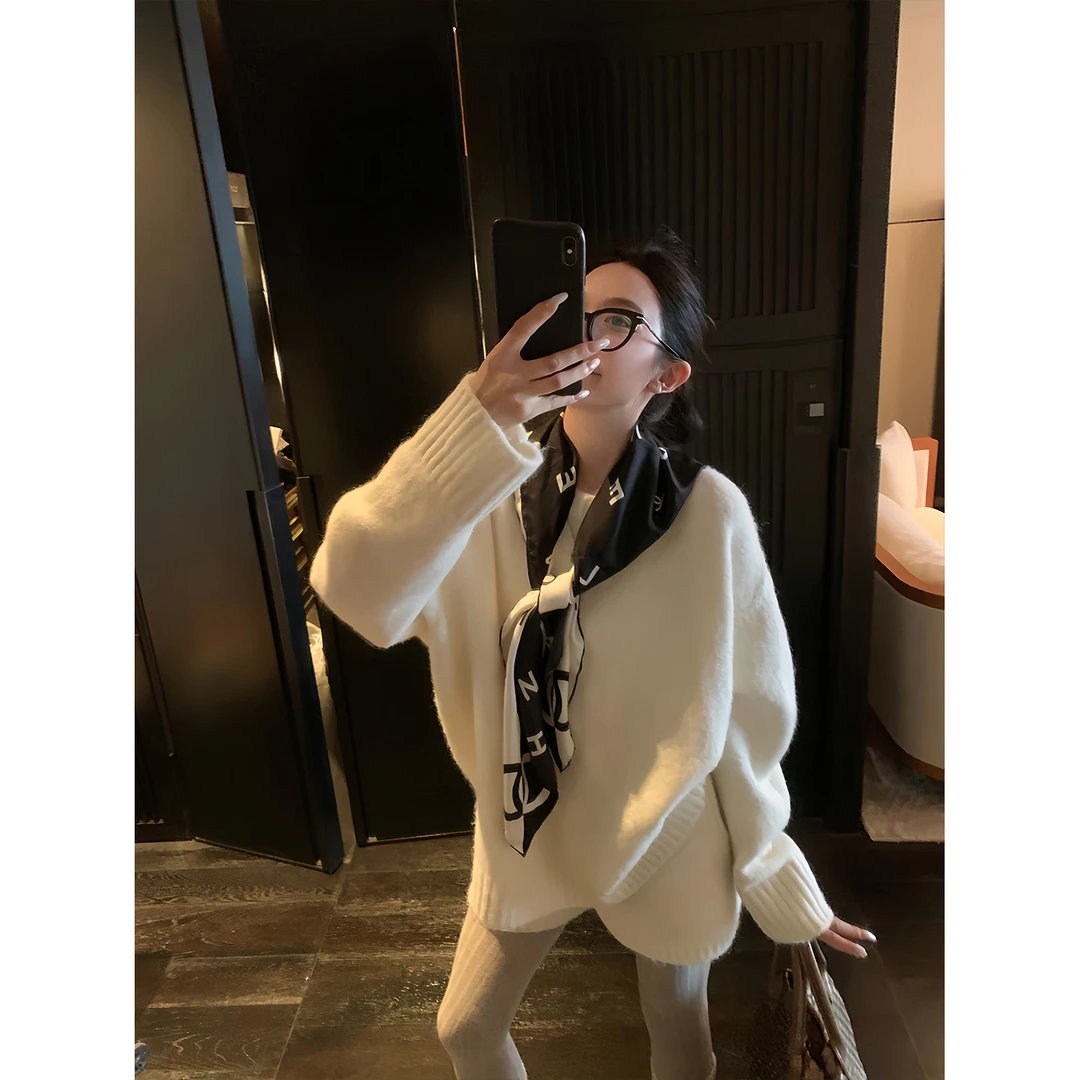 区区欧阳  晚八懒人组百搭毛衣女秋冬新款宽松慵懒风针织套装