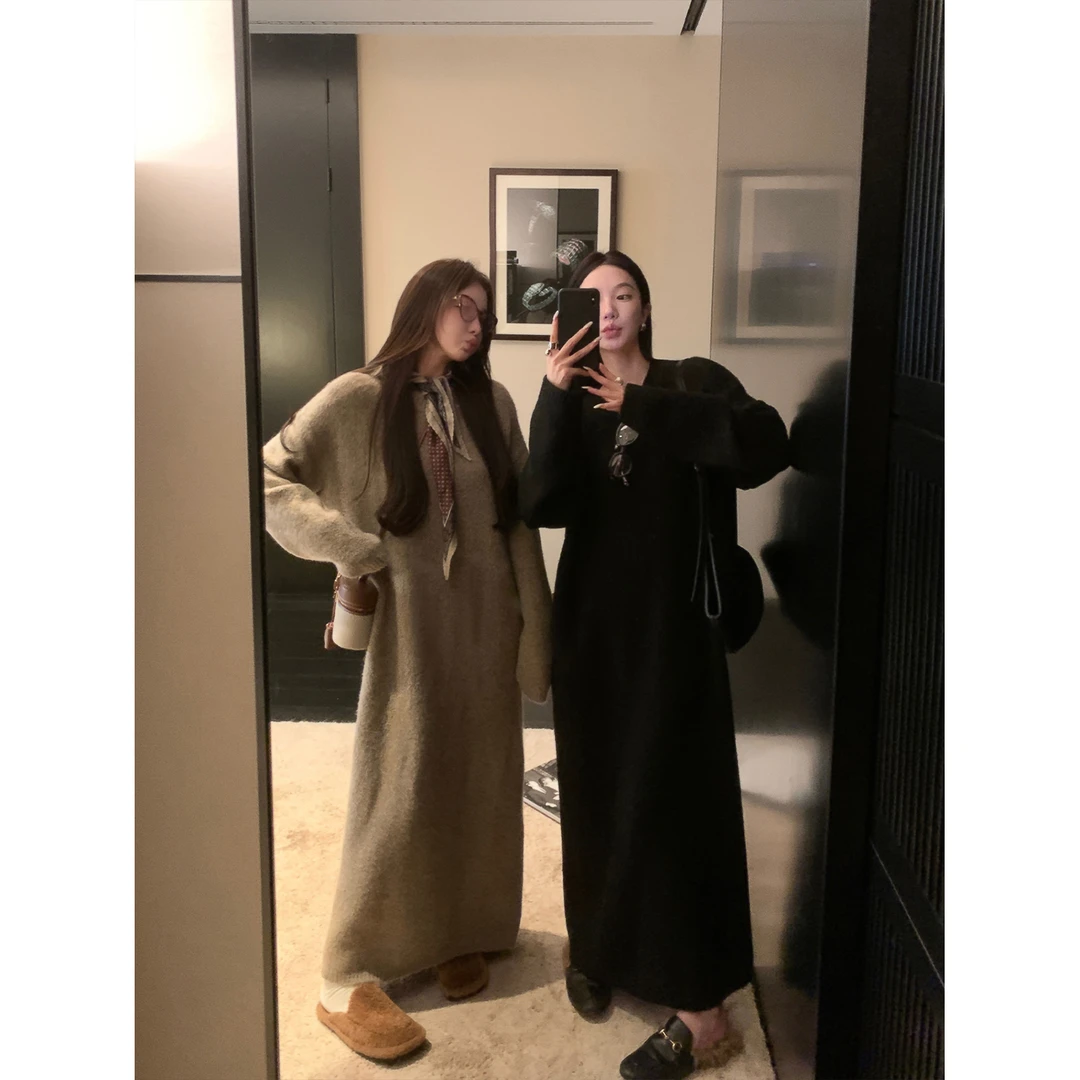 区区欧阳 本期挚爱！松弛老钱裙圆领针织连衣裙新款慵懒风内搭长裙