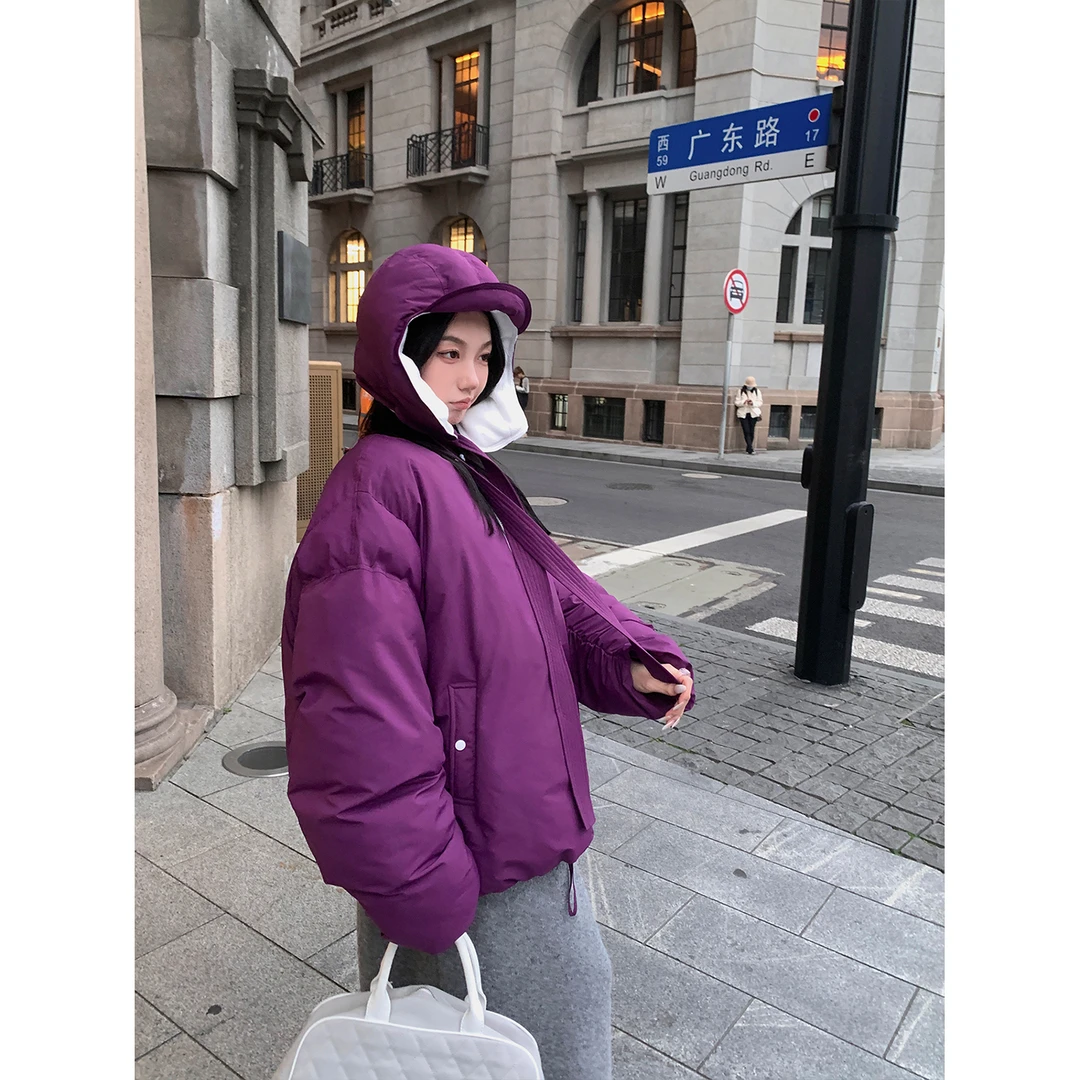 区区欧阳 时髦飞行员 可拆卸连帽棉服加厚保暖夹克美式复古外套