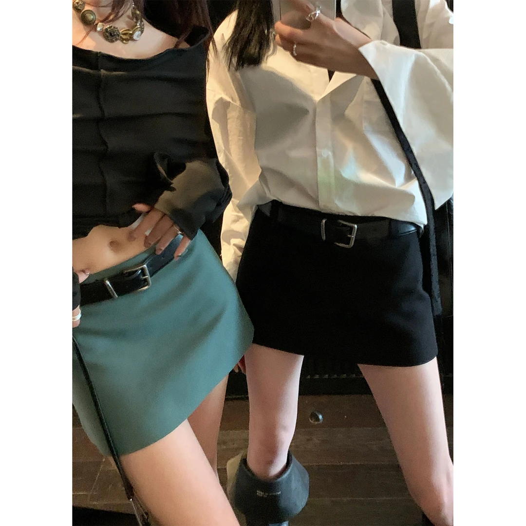 区区欧阳 短款半身裙女秋季新款高腰辣妹短裙A字裙裙子送腰带