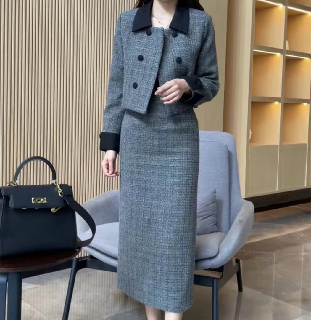 连衣裙女装两件套装小香风气质时尚秋冬显瘦长袖网红洋气Y-24234