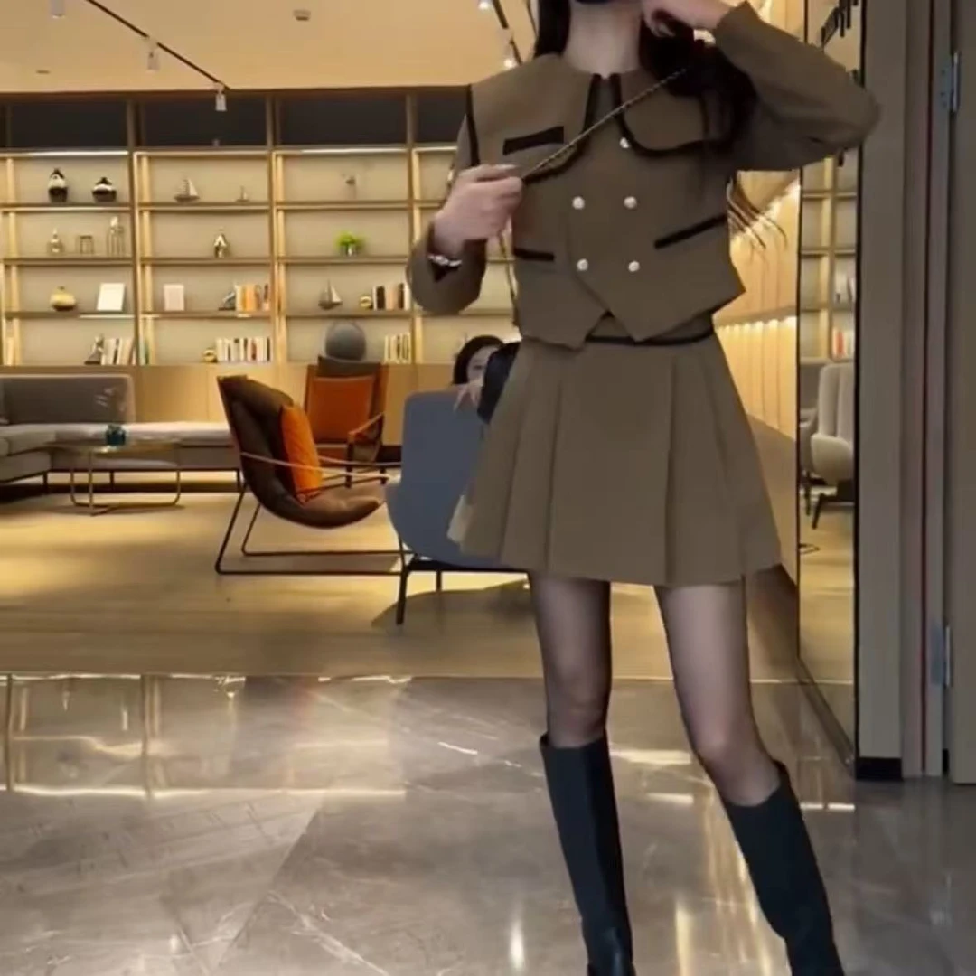 套装西装显瘦气质短裙时尚百褶裙女装小个子网红洋气高腰短款复古