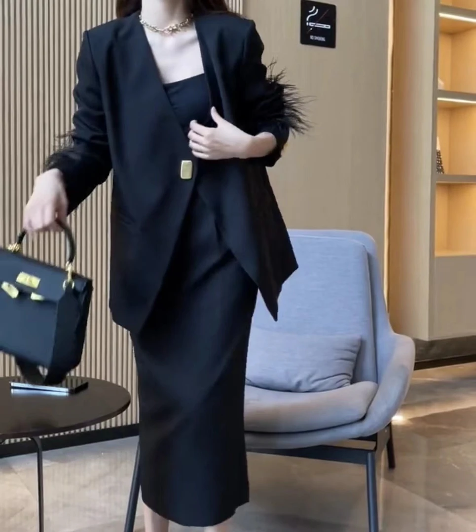 女装套装显瘦气质时尚休闲黑色修身网红洋气百搭女士秋季Y-24053