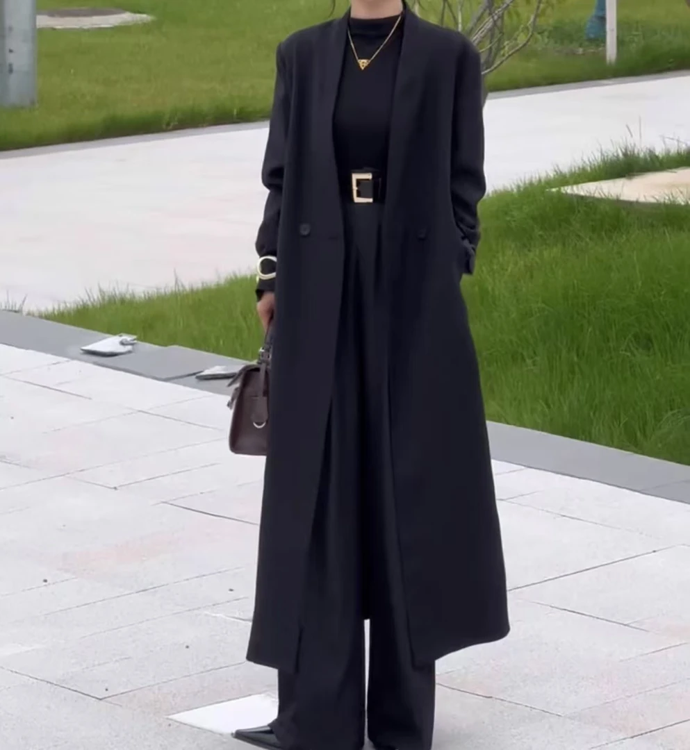 秋冬季风衣女士中长款显瘦气质轻奢外套时尚百搭黑色设计师大衣