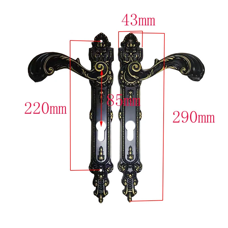 户外铝艺大门执手锁院子门欧式青黑色拉手85门把手庭院门豪华锁具