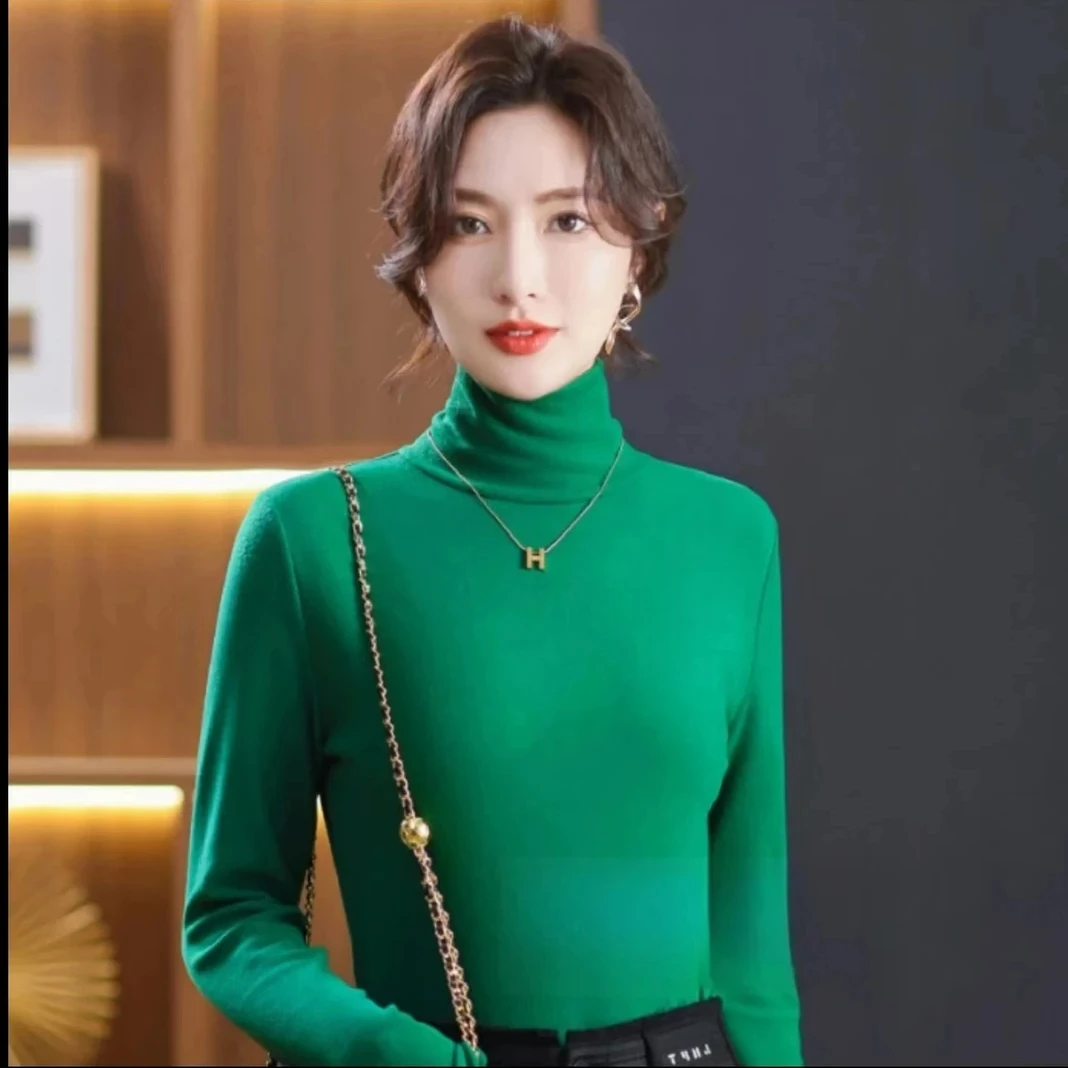 【认准正版】双面澳绒堆堆领女士打底衫内搭修身显瘦高领长袖