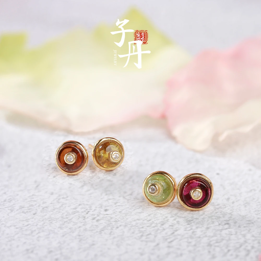 【子丹水 晶】 银镶碧玺耳钉（多样性发/发一对）C1-145