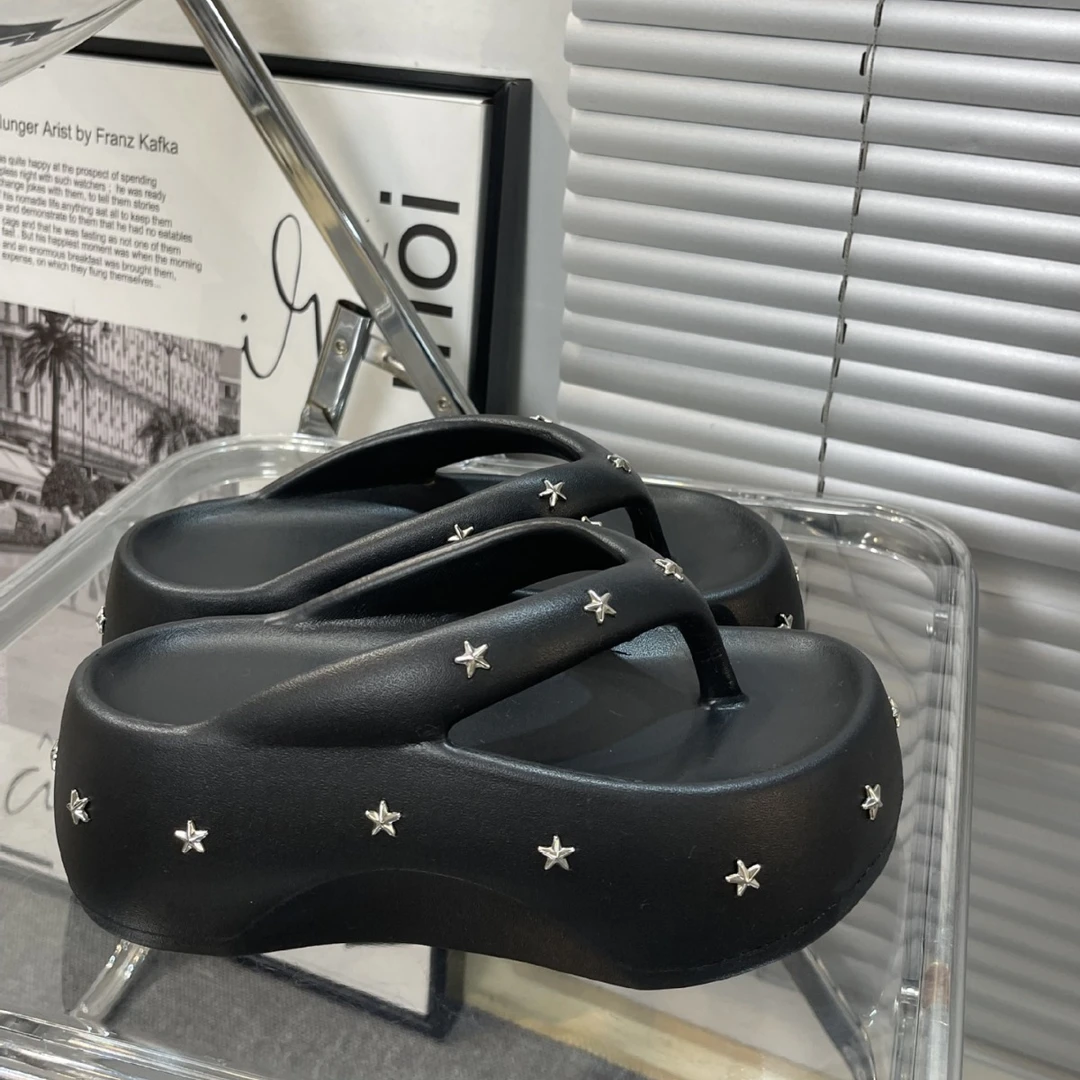 7CM休闲夏季人字拖厚底高跟拖鞋女士防滑沙滩鞋坡跟凉拖舒适清凉