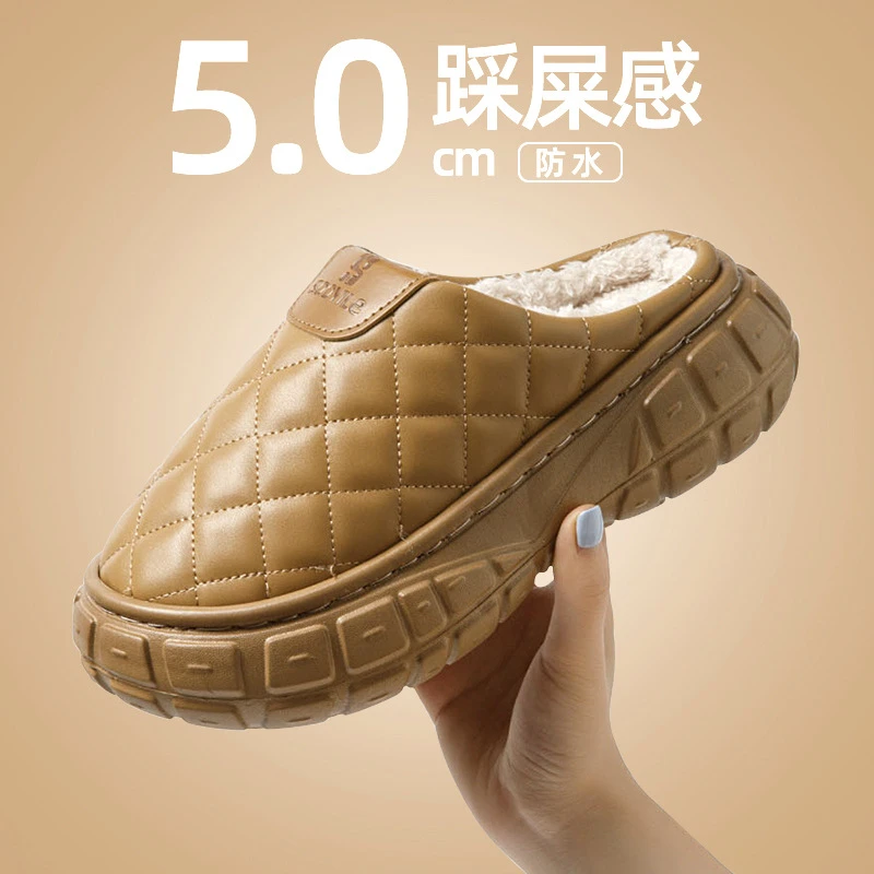5cm厚底防水棉拖鞋女冬季室内家居保暖防滑高级防水拖鞋棉拖鞋女