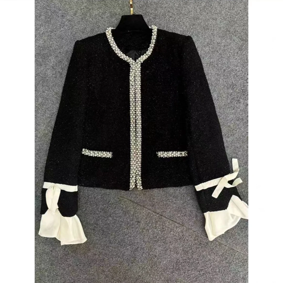 黑色小香风名媛千金长袖亮闪闪小个子外套女-B590