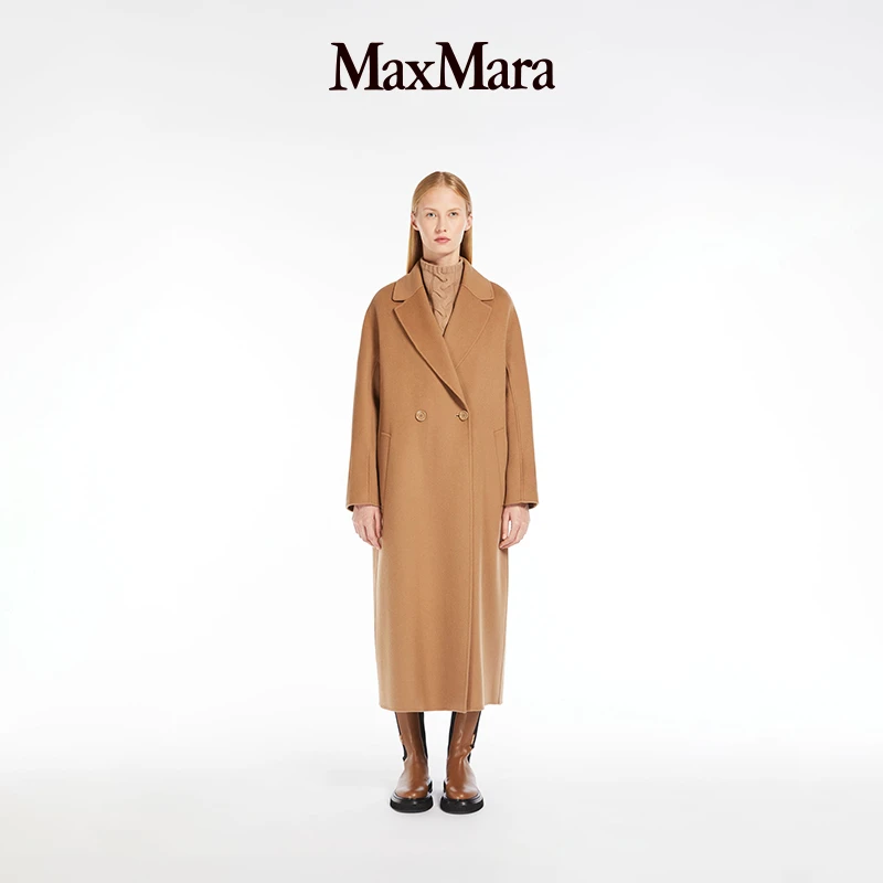 MaxMara女士简约双面呢驼色中长款羊毛大衣9016123306