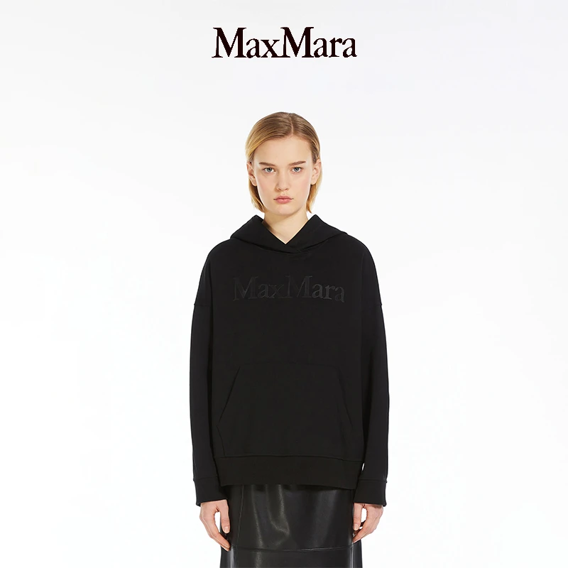 MaxMara 女装黑色针织徽标印花连帽卫衣9941024106