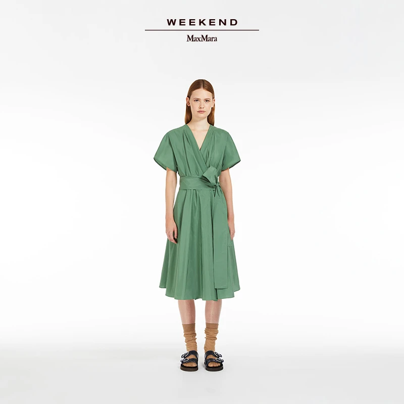 Weekend MaxMara 新款女装塔夫绸V领收腰连衣裙5221174206