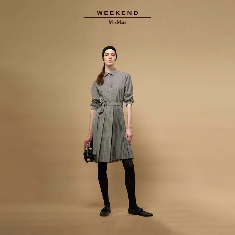 Weekend MaxMara 女装格纹修身褶皱长袖收腰连衣裙5221093706收腰