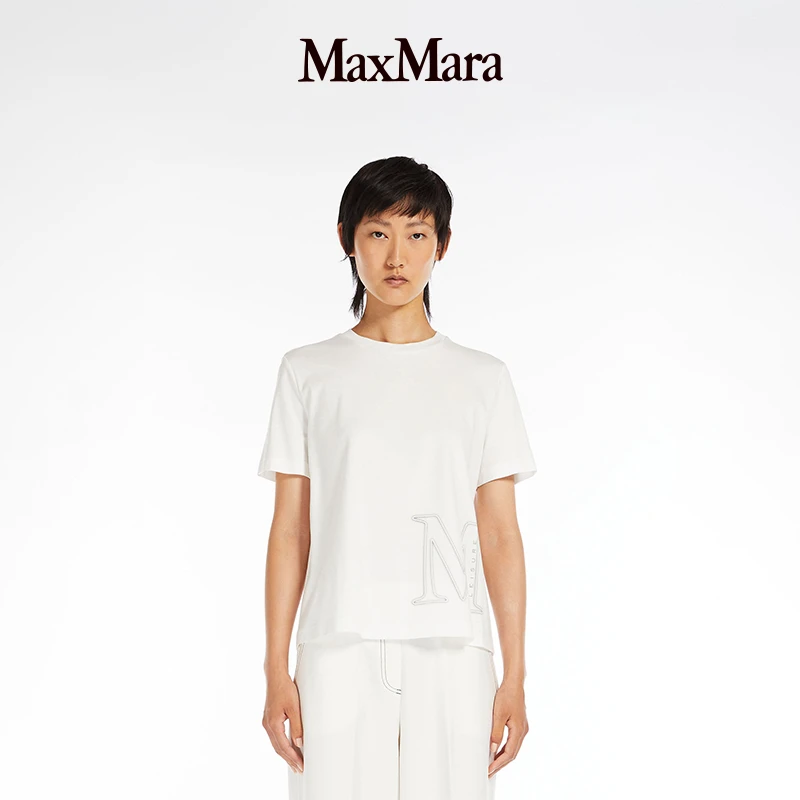 MaxMara    时尚休闲女装纯色字母刺绣徽标圆领短袖T恤3976033606