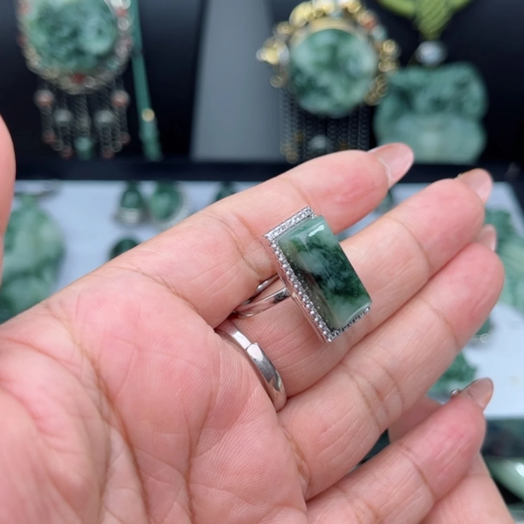 【闪购商品】透闪石-蛇纹石玉戒指银S925镶嵌凤*