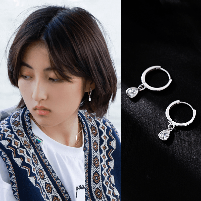 925银耳饰 S925纯银张子枫同款水滴圆圈耳环轻奢耳圈养耳洞耳扣