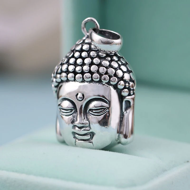 吊坠925银 佛祖释迦牟尼佛像项坠纯银菩萨佛头复古毛衣链银饰吊坠
