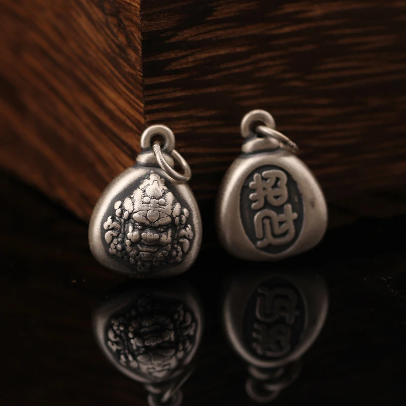 吊坠足银 999纯银黄财神吊坠3D复古藏风泰银DIY挂坠编绳手链配件