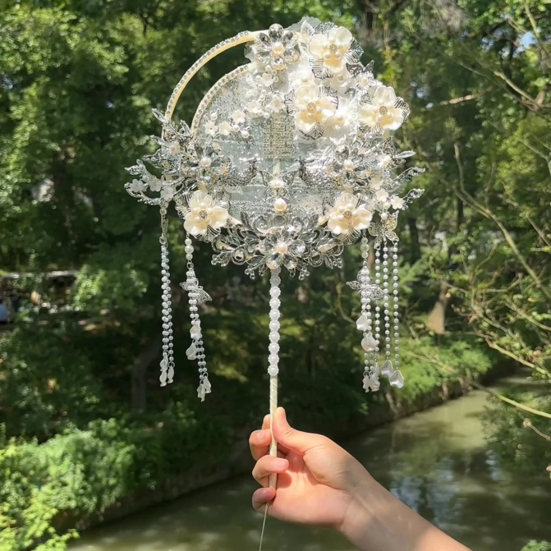 白月光团扇古风新娘遮面扇新中式汉服婚礼喜扇中式秀禾服双面团扇