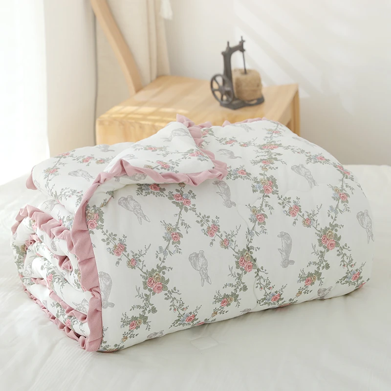 【京かわ会社】纯棉双层纱春秋双人被 加厚柔软被子 花间兔