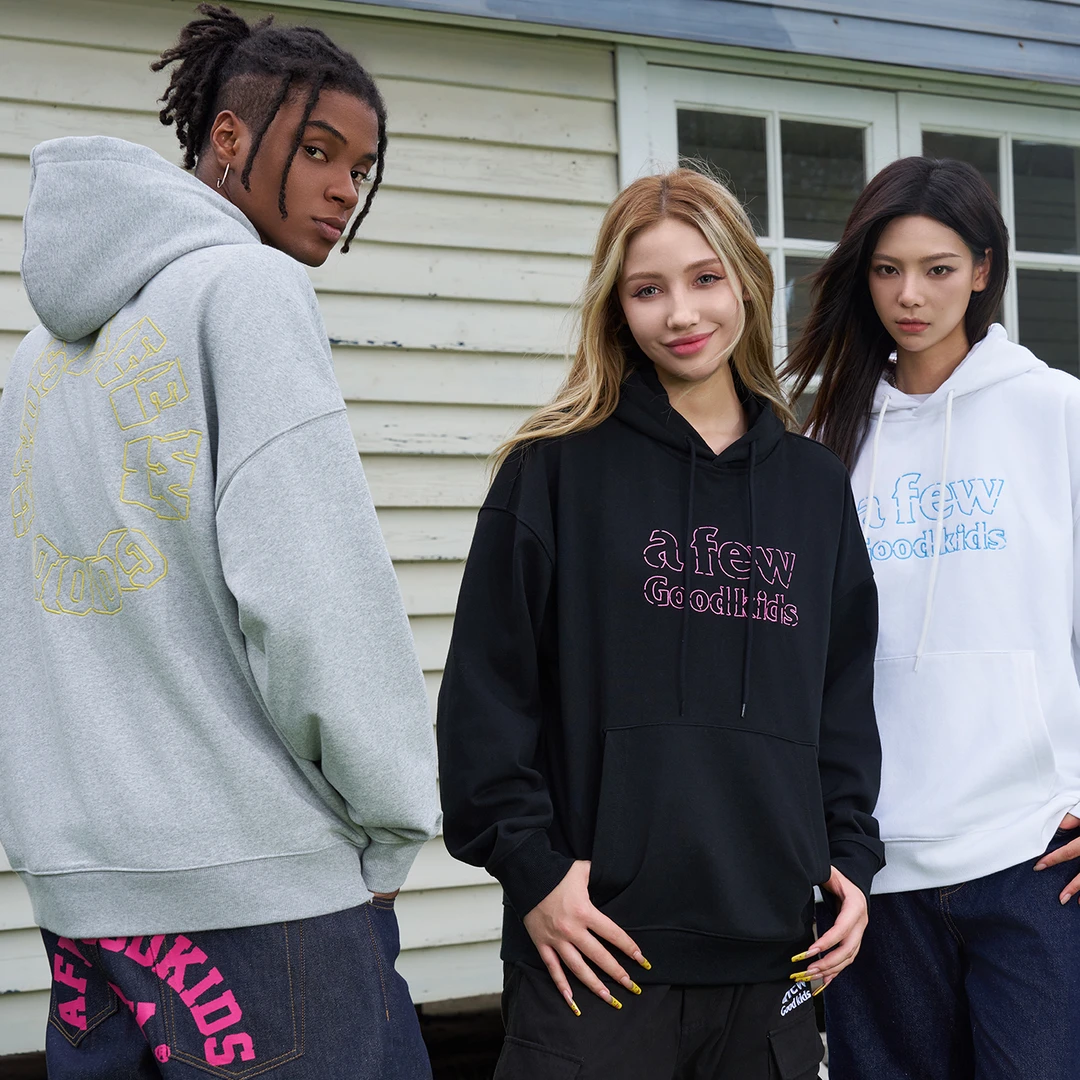 AFGK24FW夜光绣线基础连帽卫衣春秋男女美式休闲宽松国潮情侣帽衫