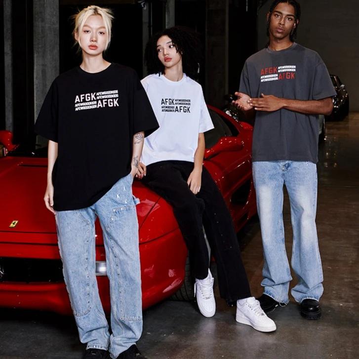 AFGK2023SS新双排LOGO短袖t恤潮牌夏季休闲百搭美式情侣款打底衫