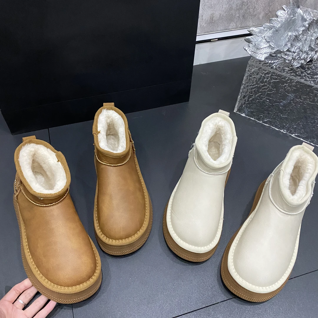 2023冬季新款周冬雨同款厚底雪地靴女短筒防水可擦加厚防滑棉鞋潮