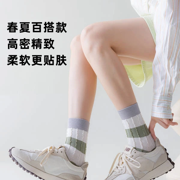春夏薄款中筒女士棉袜防汗透气袜子柔软ins学生网红百搭高密提花