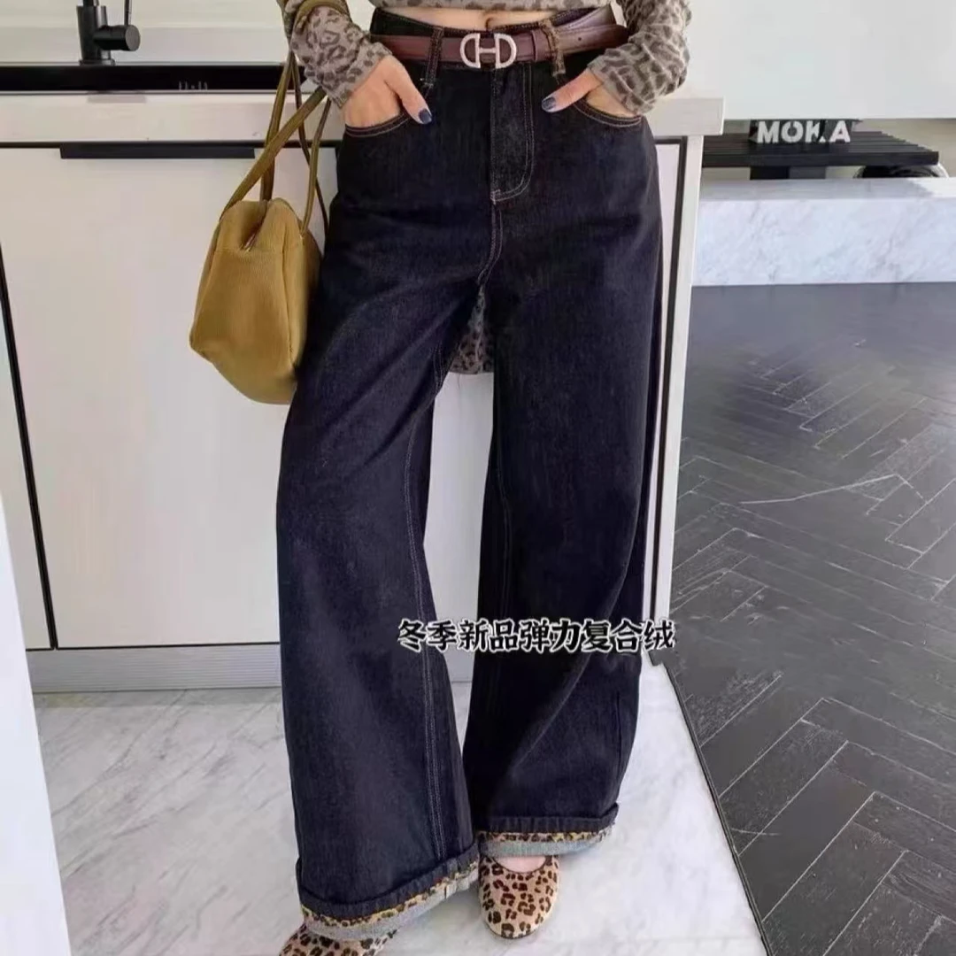 贝姐同款【福利款1679-8弹力复合绒直筒微喇裤】