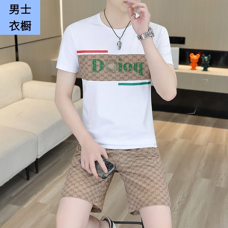 潮流休闲冰丝白小T半袖薄款T恤短袖短裤宽松套装夏季潮牌新款