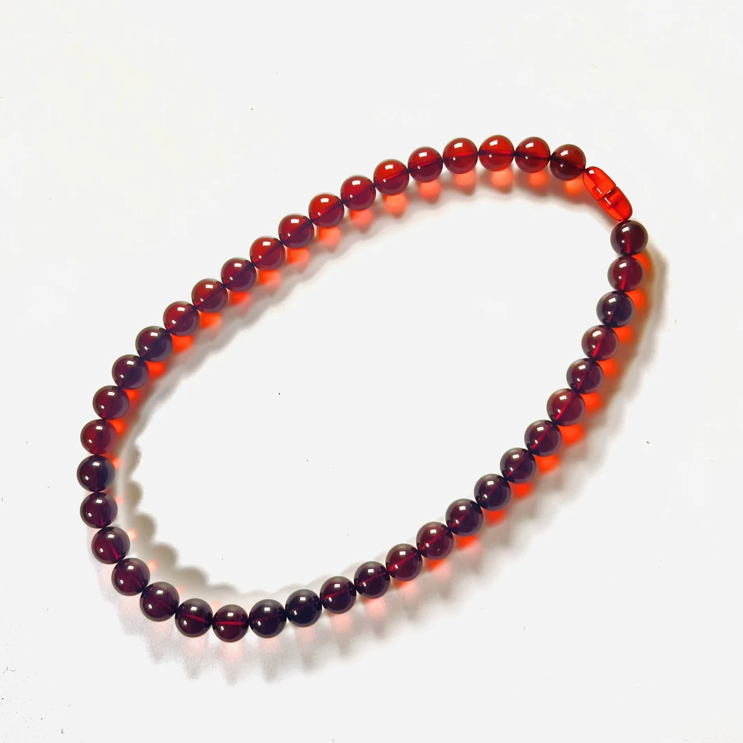 缅甸琥珀血珀妈妈链7-14m时尚珠宝红色珠珠项链百搭女士颈链