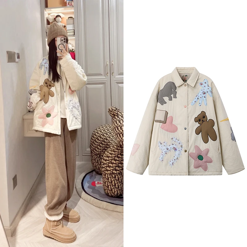 U1079【乌】2024冬季新款满满天真俏皮气质百搭两穿棉服外套上衣女