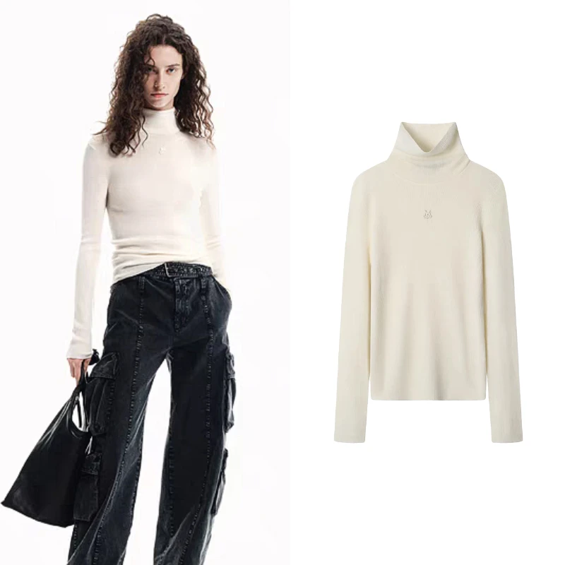 K1042【M】可机洗针织衫2025年春季新品时尚高领堆堆领修身打底衫女