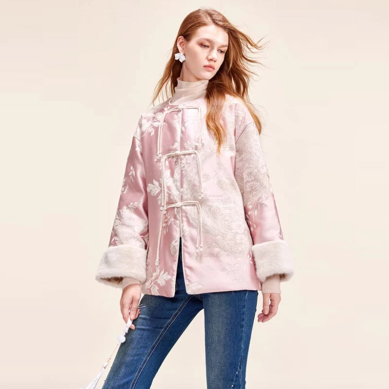 Z1063【可尼】2025春季新款上衣时尚新中式外套粉色长袖羽绒服女