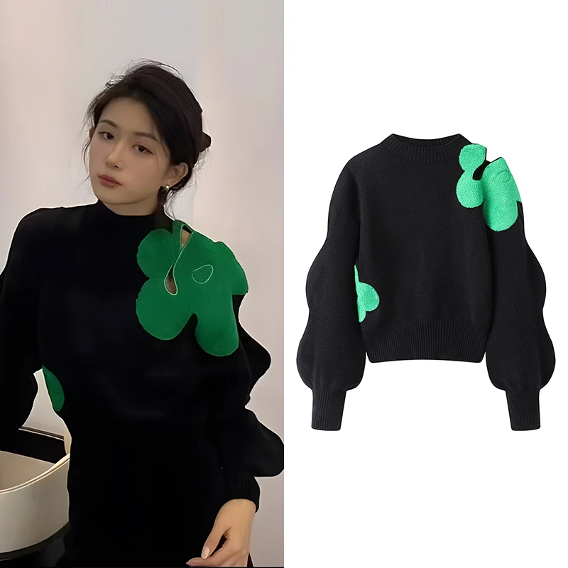 K1229蔡少芬明星同款25春波浪袖套头设计感毛衣女显瘦设计感上衣